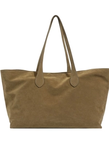 Brown frosted suede tote bag with large capacity and minimalist retro shoulder design
