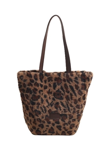 Sac cabas léopard en fausse fourrure avec bretelles marron pour automne et hiver