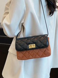 Retro diamond quilted small square bag with contrast leather finish and gold lock