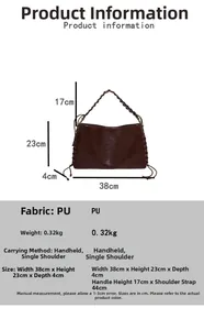 Tableau des tailles pour sac à bandoulière en similicuir marron avec spécifications