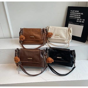 Chic women's underarm bags in four colors with chain straps and plush bear charms
