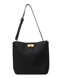 Grand sac cabas noir en cuir à motif litchi avec fermoir tournant en métal doré