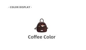 Detail of coffee brown corduroy mini backpack with cute dog patch and wooden buttons