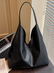 Women Large Capacity PU Leather Tote Bag Minimalist Hobo Shoulder Bag With Inner Pouch Vintage Casual Commute Handbag