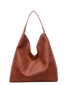 Minimalist large capacity dark brown tote bag with leather texture and shoulder strap