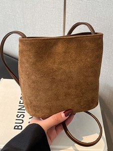 Vintage Suede Feel PU Leather Leopard Print Bucket Crossbody Bag For Women Small Frosted Shoulder Bag Versatile Daily Satchel