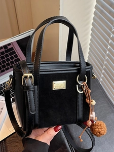 Women's Vintage PU Bucket Bag Suede Texture Retro Handheld Crossbody Shoulder Bag With Plush Ball Charm Niche Fashion Bag