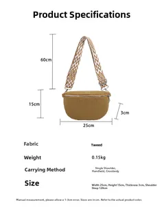 Detailed size specifications for khaki corduroy waist bag with geometric strap dimensions