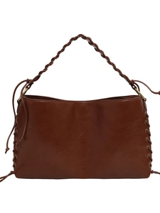 Sac sous le bras rétro en cuir marron avec bandoulière tressée et détails de laçage