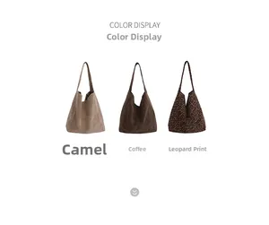 Detailed color display of camel, coffee, and leopard print large canvas tote bags