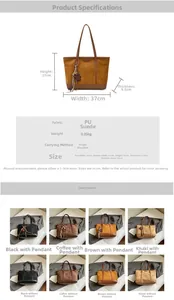 Dettaglio macro della borsa tote vintage in pelle PU scamosciata con dimensioni
