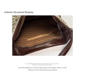 Detail shot of leopard tote bag showing striped lining and interior zip pocket