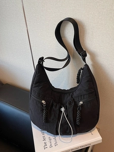 Women's Large Capacity Nylon Hobo Bag Fashion Pleated Drawstring Crossbody Bag Casual Shoulder Commuter Dumpling Bag