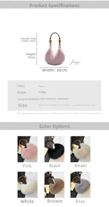 Tableau des tailles et couleurs pour sac en fausse fourrure avec poignée en perles