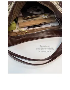 Top view of large leopard print tote bag interior showing spacious storage capacity