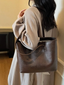 Brown vintage faux leather tote bag with New York print for women's daily commute