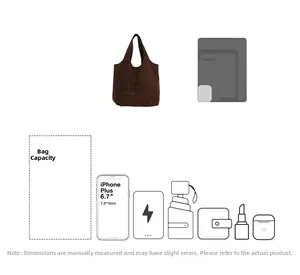 Brown suede tote bag interior showcasing large capacity for tablet and daily items