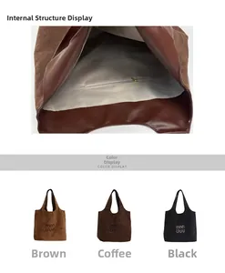 Internal zipper pocket detail and color display of large capacity corduroy tote bag