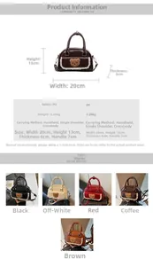 Detailed size chart and multi-color options for vintage PU leather mini satchel bag