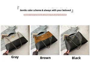 Three large tote bags in grey, brown and black featuring quilted patterns and gold twist locks
