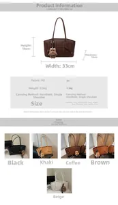 Tableau des tailles du sac cabas tissé avec dimensions et cinq options de couleurs disponibles