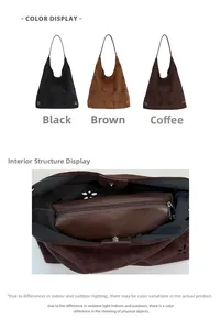 Detail view of hollowed-out shoulder bag with magnetic snap and matching inner pouch