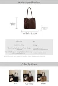 Detailed size specifications for minimalist PU leather tote bag with small zipper pouch