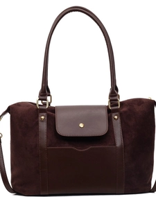 Sac cabas rétro marron givré en patchwork de daim et cuir pour l'automne-hiver