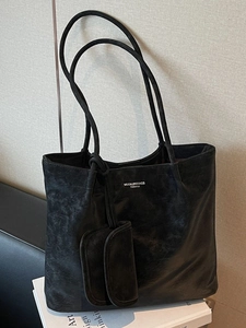 Women Retro Large Capacity PU Leather Tote Bag Autumn Winter Commuter Shoulder Bag With Hanging Mini Pouch Soft Bag