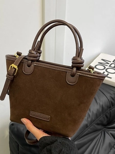 Borsa a Secchiello in Camoscio Smerigliato Vintage di Nicchia per Donna Borsa a Spalla Casual con Manico a Nodo