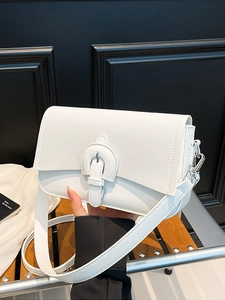 Minimalist white flap shoulder bag with horseshoe buckle and wide strap for women