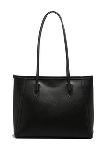 Minimalist large black tote bag with long double shoulder straps for daily commuting wear