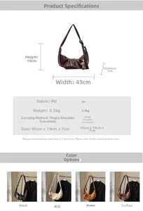 Detailed dimensions of a large PU leather shoulder bag with a cloud-shaped pleated design