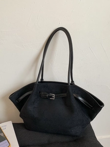 Retro black matte tote bag with a trapezoid shape and vintage aesthetic for women