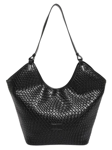 Grande borsa tote nera intrecciata classica con tracolla in pelle e motivo a griglia testurizzato
