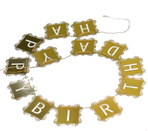 Bannière Happy Birthday en Papier Perlé Ajouré Bordure en Dentelle Découpe Laser Bannière pour Décoration de Fête Anniversaire Mariage