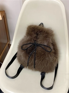 Women Fashion Plush Backpack Faux Fur Mini School Bag Winter Soft Travel Rucksack With Bow Drawstring Detail