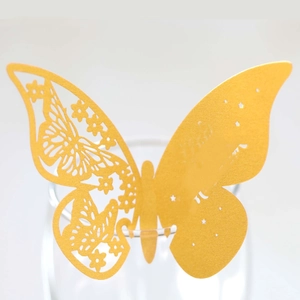 Elegant gold laser-cut butterfly cup card with hollow floral patterns for wedding decor