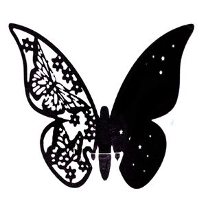 Matte black butterfly wall sticker with hollow floral pattern for party home decor