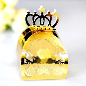 Laser cut gold crown candy box with hollow patterns for wedding party gift favor