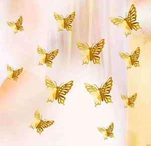 3D hollow gold butterfly wall stickers with metallic mirror finish for party decor