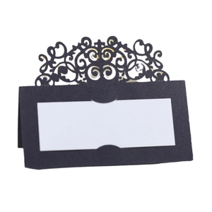 Elegant gold laser-cut lace place cards for European weddings and formal dinner table decor