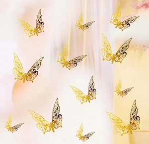 3D metallic gold hollow butterfly wall stickers with various sizes for home party decor
