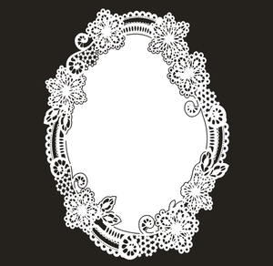 Elegant white lace oval decorative frame with intricate floral and mesh hollow patterns