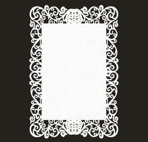 Intricate white laser-cut floral lace decorative frame for wedding invites and journals
