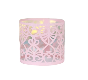 Pink hollow heart pattern laser cut paper candle shade wrap for LED tea lights