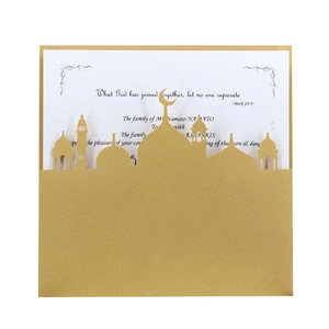 Elegantes Tarjetas de Invitación de Boda Cortadas con Láser Silueta de Mezquita Con Páginas Interiores Blancas Papel Perla Artificialdo