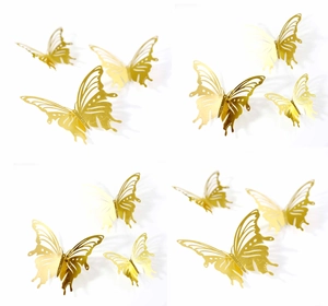 Detail of 3D gold hollow butterfly wall stickers with metallic texture for home decor