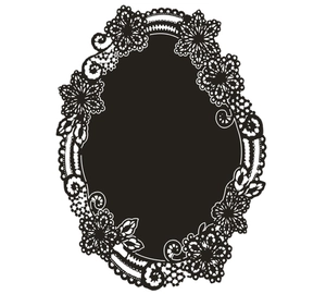 Elegant black lace oval decorative frame with vintage floral patterns for wedding cards