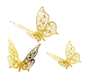 Detailed laser-cut gold butterfly wall stickers with intricate heart floral patterns